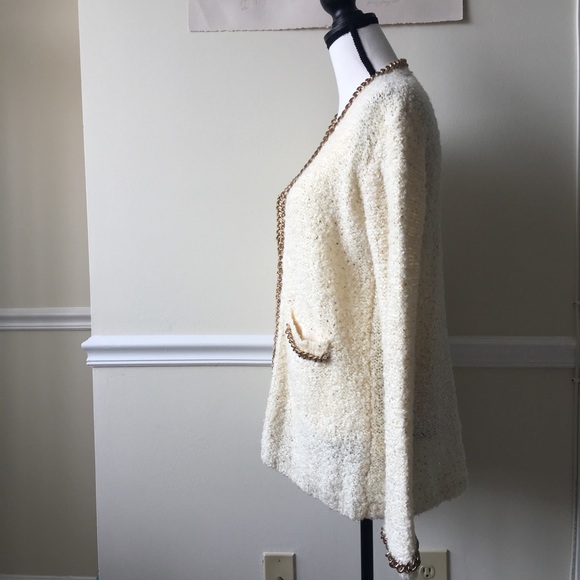 chanel-like chain cardigan sparkle gold white - Picture 3 of 8